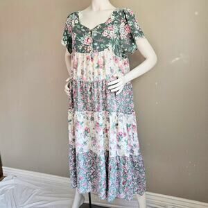 VTG Handmade Floral Babydoll Dress Size L/XL Bohemian Western Cottage Prairie